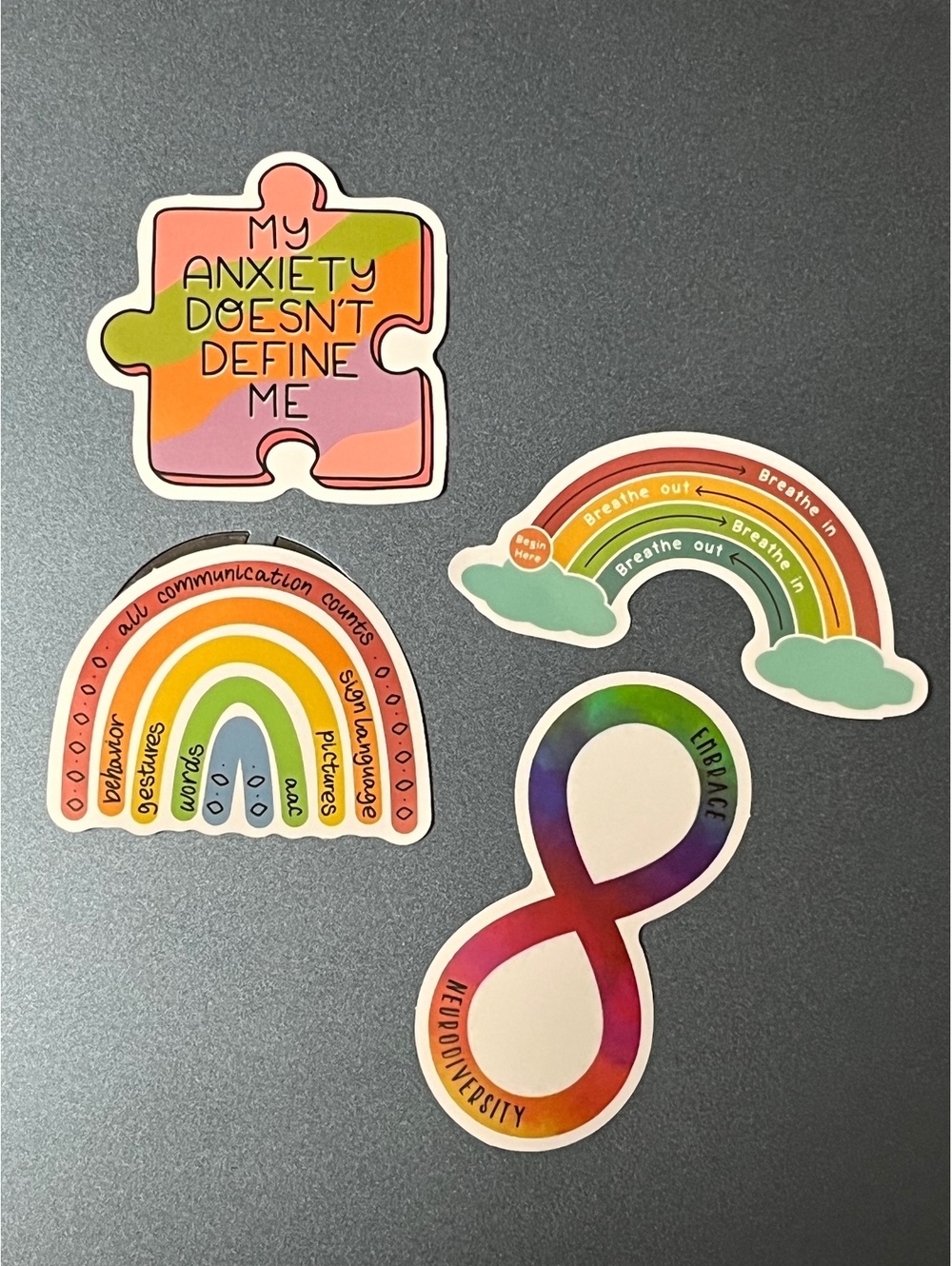 Set of 4 Neurodiversity & Anxiety Awareness Rainbow Stickers
